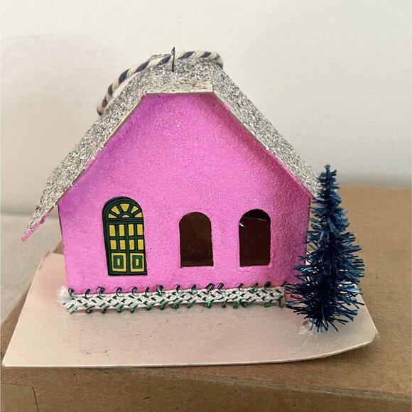 Vintage Putz Houses, Glittery Cardboard Christmas Decorations, Set Of 4,  Bottle - Picture 5 of 9